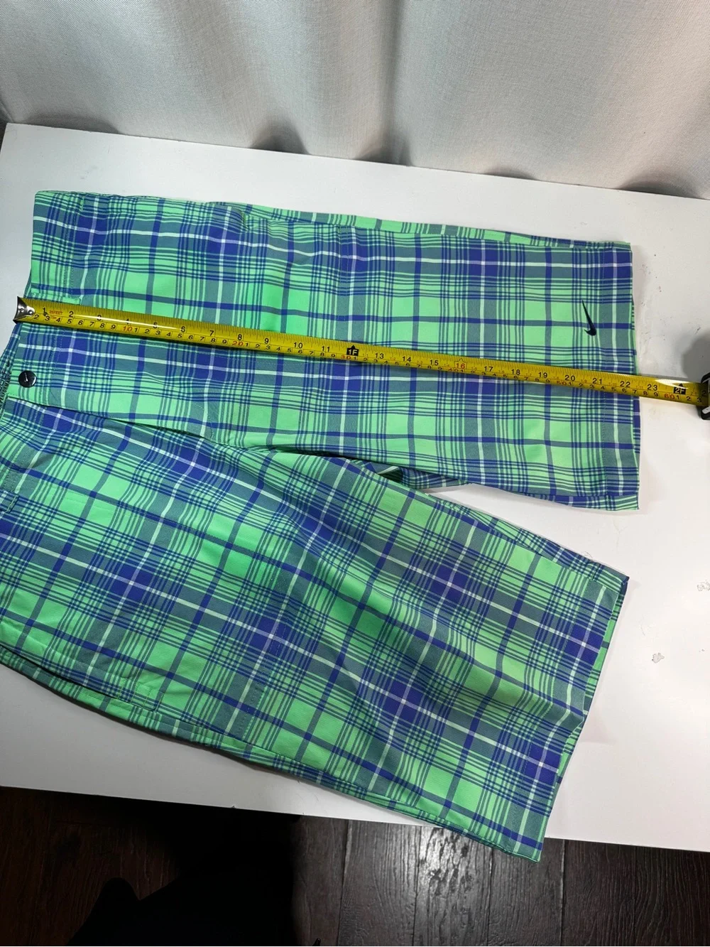 Nike Golf Tour Performance Plaid Preppy Classic Club Shorts XL Lime Green Blue